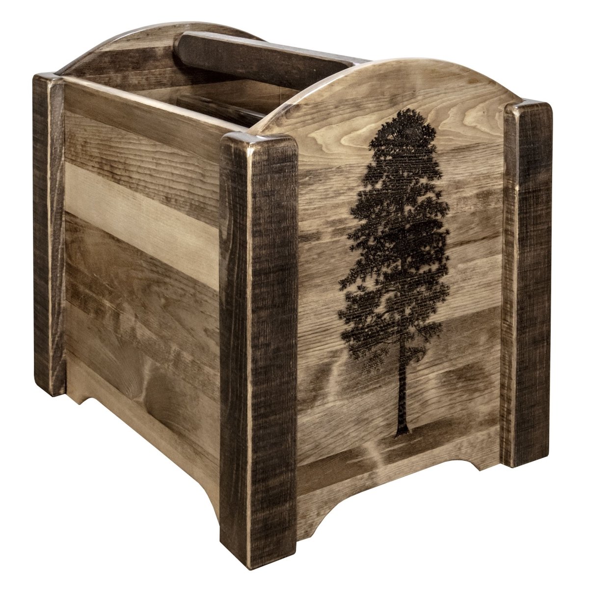 Picture of Montana Woodworks MWHCMAGSLLZPINE Homestead Collection Magazine Rack with Laser Engraved Pine Design&#44; Stain & Clear Lacquer Finish