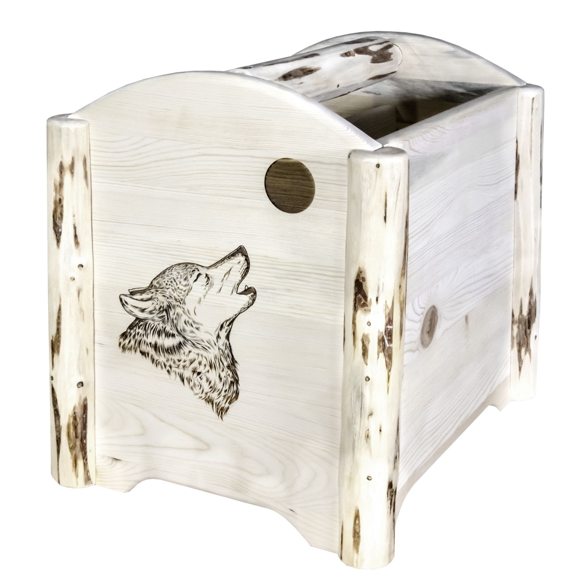 Picture of Montana Woodworks MWMAGVLZWOLF Montana Collection Magazine Rack with Laser Engraved Wolf Design&#44; Clear Lacquer Finish