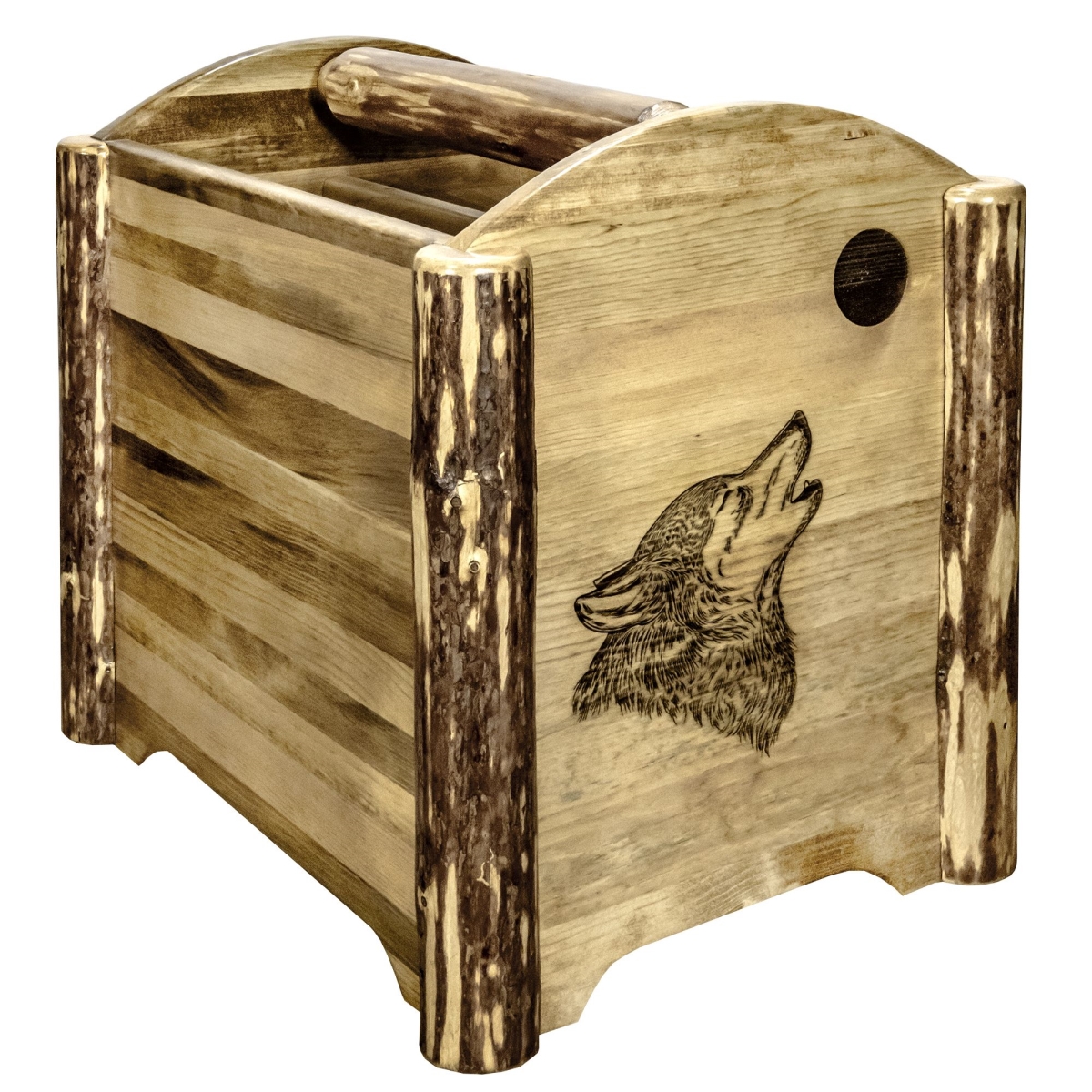 Picture of Montana Woodworks MWGCMAGLZWOLF Glacier Country Collection Magazine Rack with Laser Engraved Wolf Design