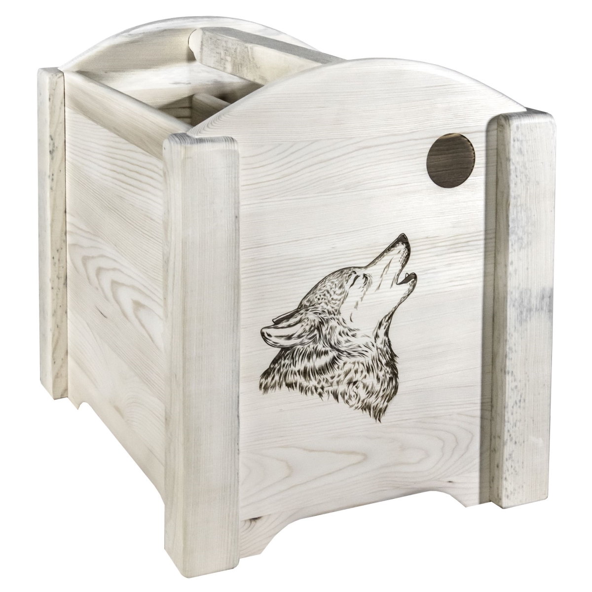 Picture of Montana Woodworks MWHCMAGVLZWOLF Homestead Collection Magazine Rack with Laser Engraved Wolf Design&#44; Clear Lacquer Finish