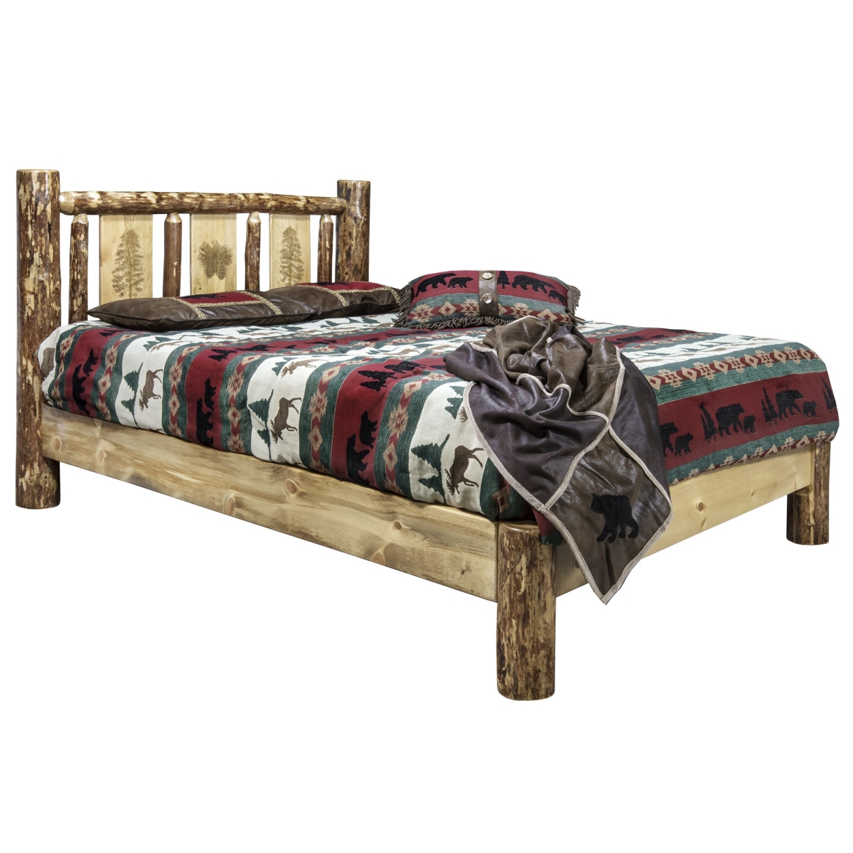 MWGCPBTLZPINE Glacier Country Collection Platform Bed with Laser Engraved Pine Tree Design - Twin Size -  Montana Woodworks