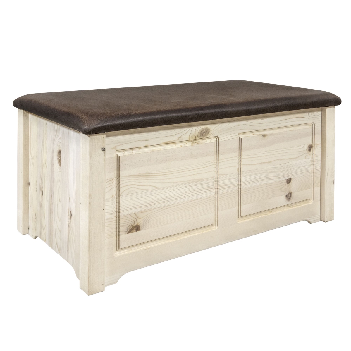 Picture of Montana Woodworks MWHCSBCSVSADD Homestead Collection Small Blanket Chest, Saddle Upholstery, Clear Lacquer Finish