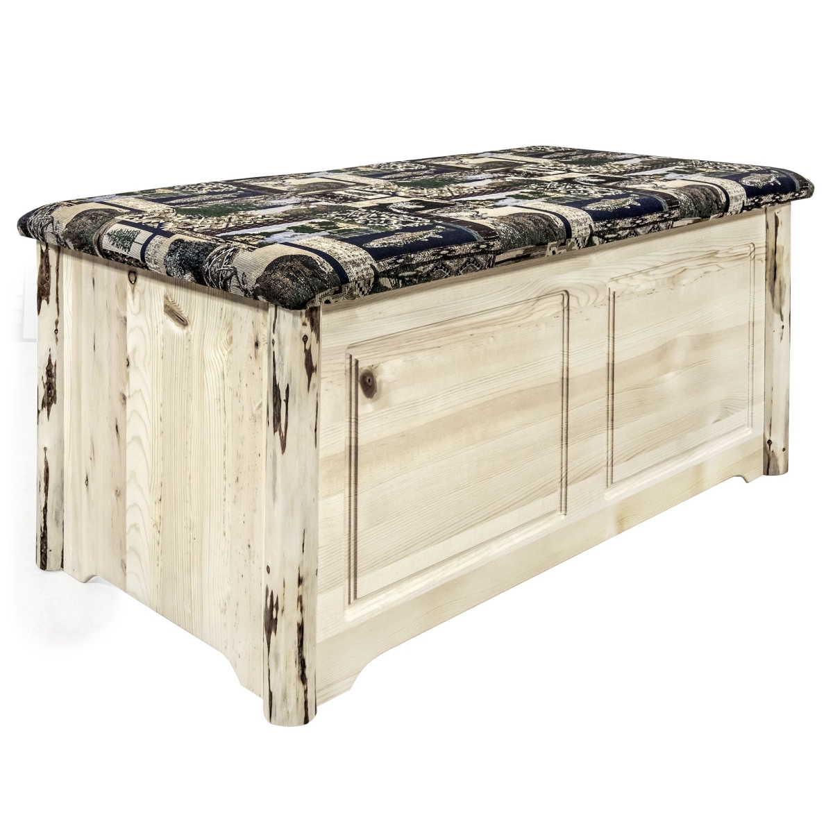 Picture of Montana Woodworks MWSBCSVWOOD Montana Small Blanket Chest, Woodland Upholstery, Clear Lacquer
