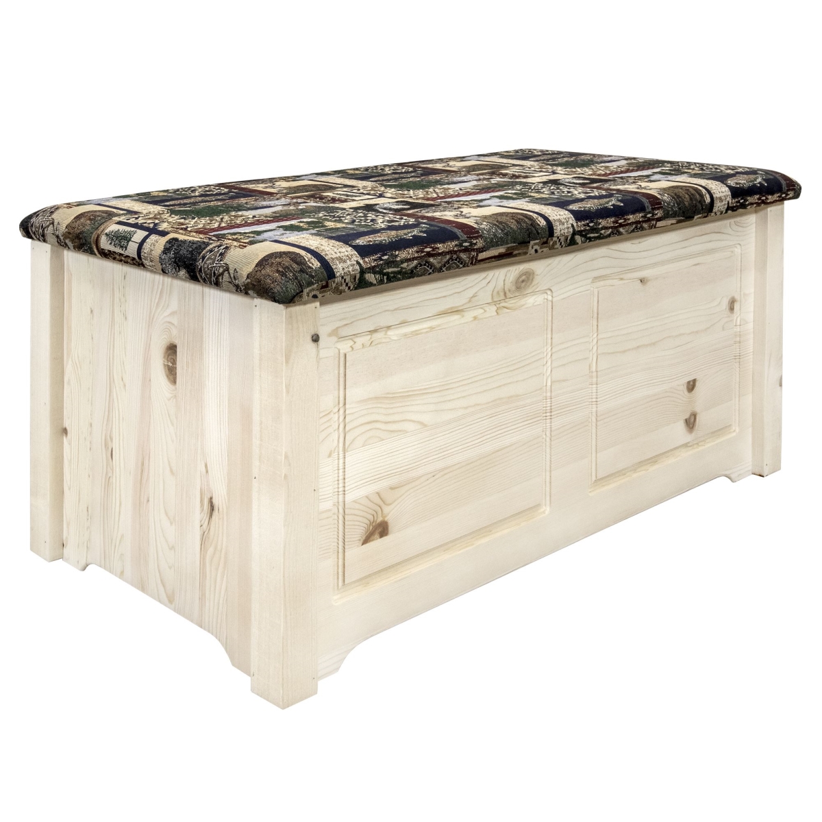 Picture of Montana Woodworks MWHCSBCSVWOOD Homestead Collection Small Blanket Chest, Woodland Upholstery, Clear Lacquer Finish