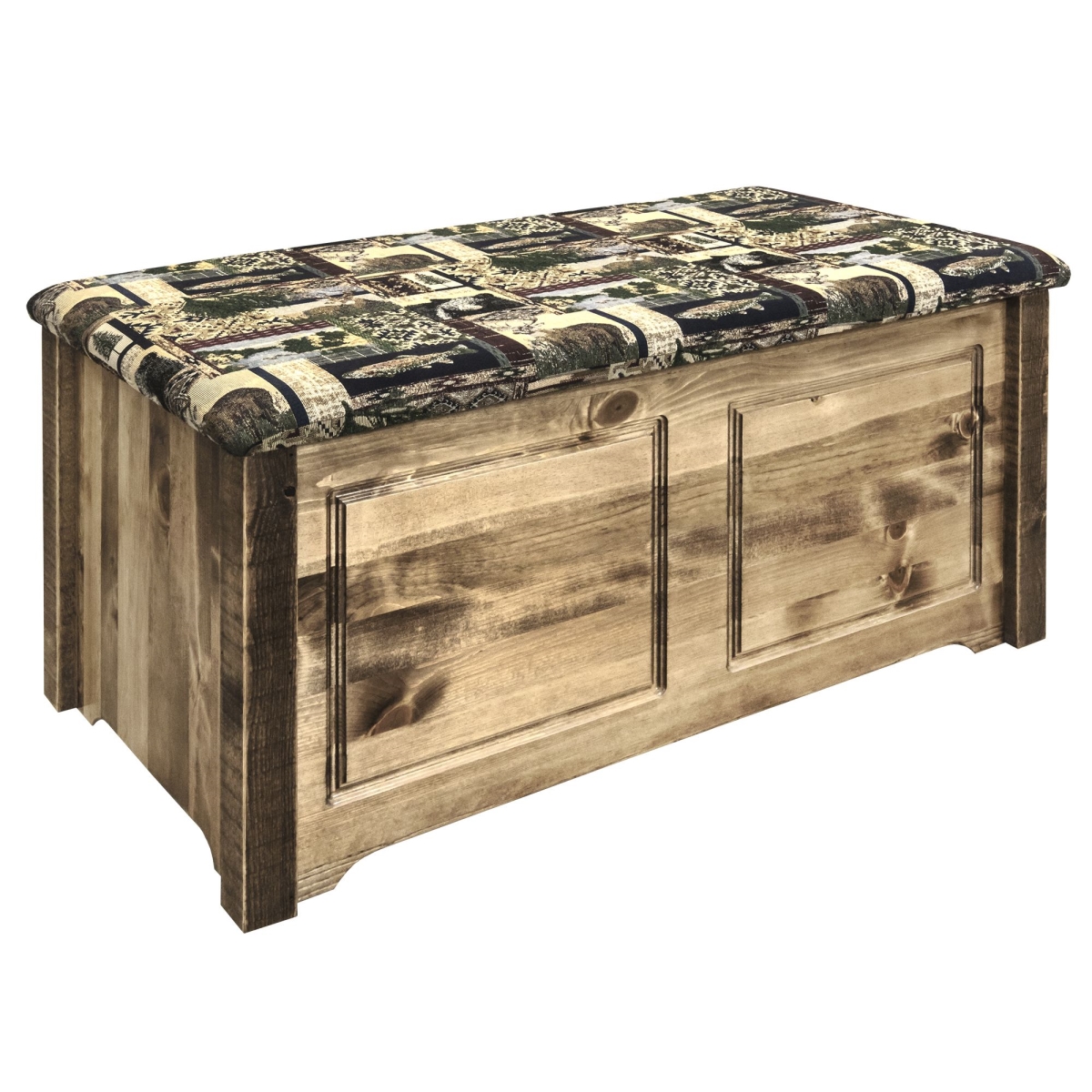 Picture of Montana Woodworks MWHCSBCSSLWOOD Homestead Collection Small Blanket Chest&#44; Woodland Upholstery&#44; Stain & Lacquer Finish