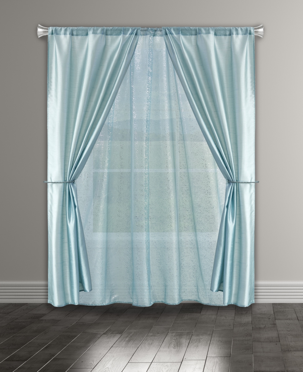 MARBL-12 -16914 Solid Faux Silk Room Darkening Thermal Rod Pocket Window Curtains for Living Room & Bedroom Panels - 38 x 84 in. - Blue - Set of 5