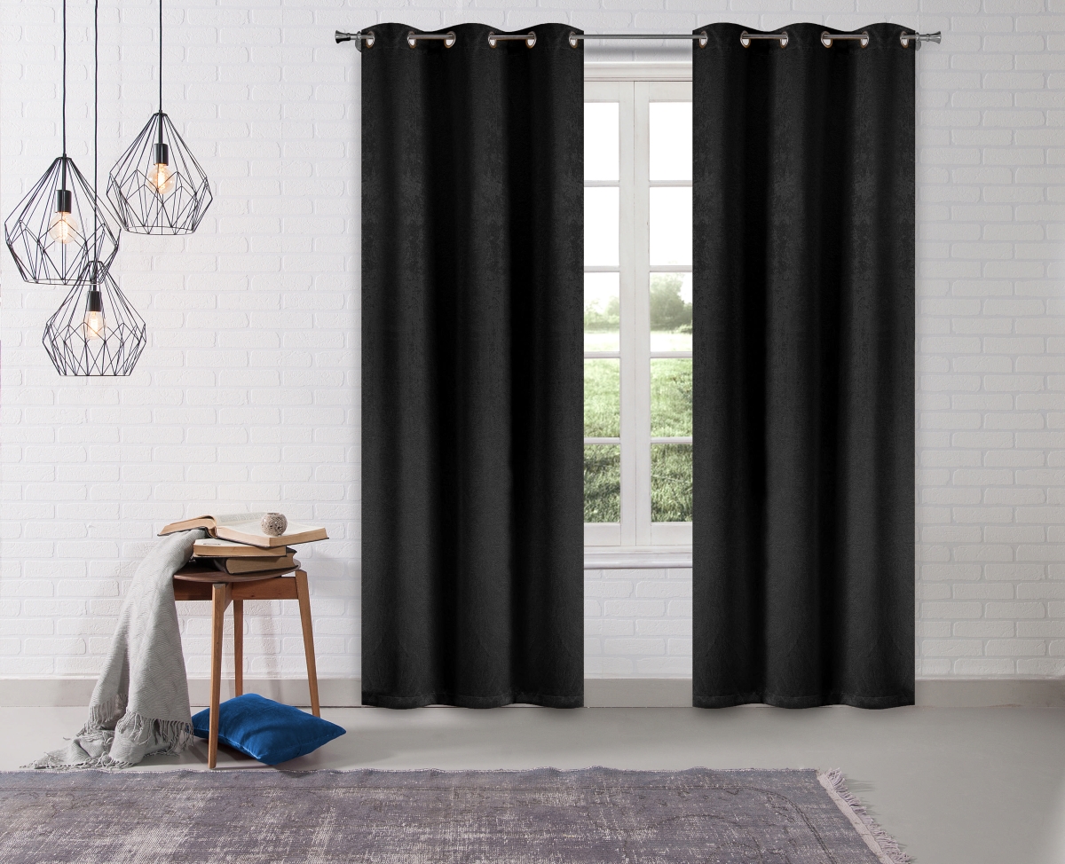 QUQBK-12 -5061 Textured Solid Room Darkening Thermal Grommet Window Curtains for Living Room & Bedroom Panels - 38 x 84 in. - Black - Set of 2