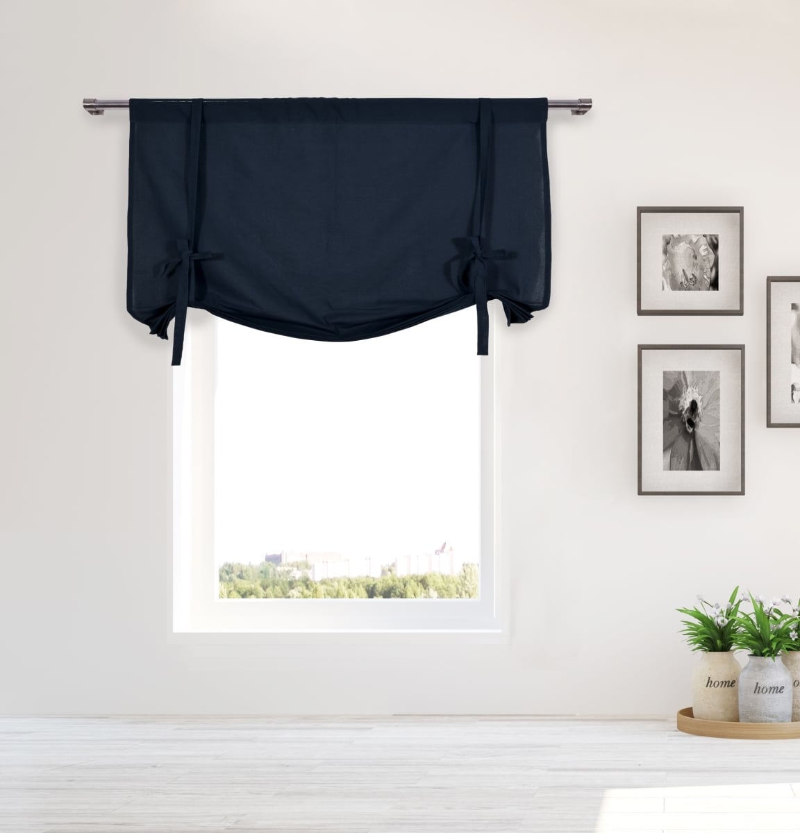 KIMI 15142D-12 Solid Room Darkening Thermal Tie Up Curtains - Window Curtain for Living Room & Bedroom - Single Panel - 42 x 63 in. - Navy Blue