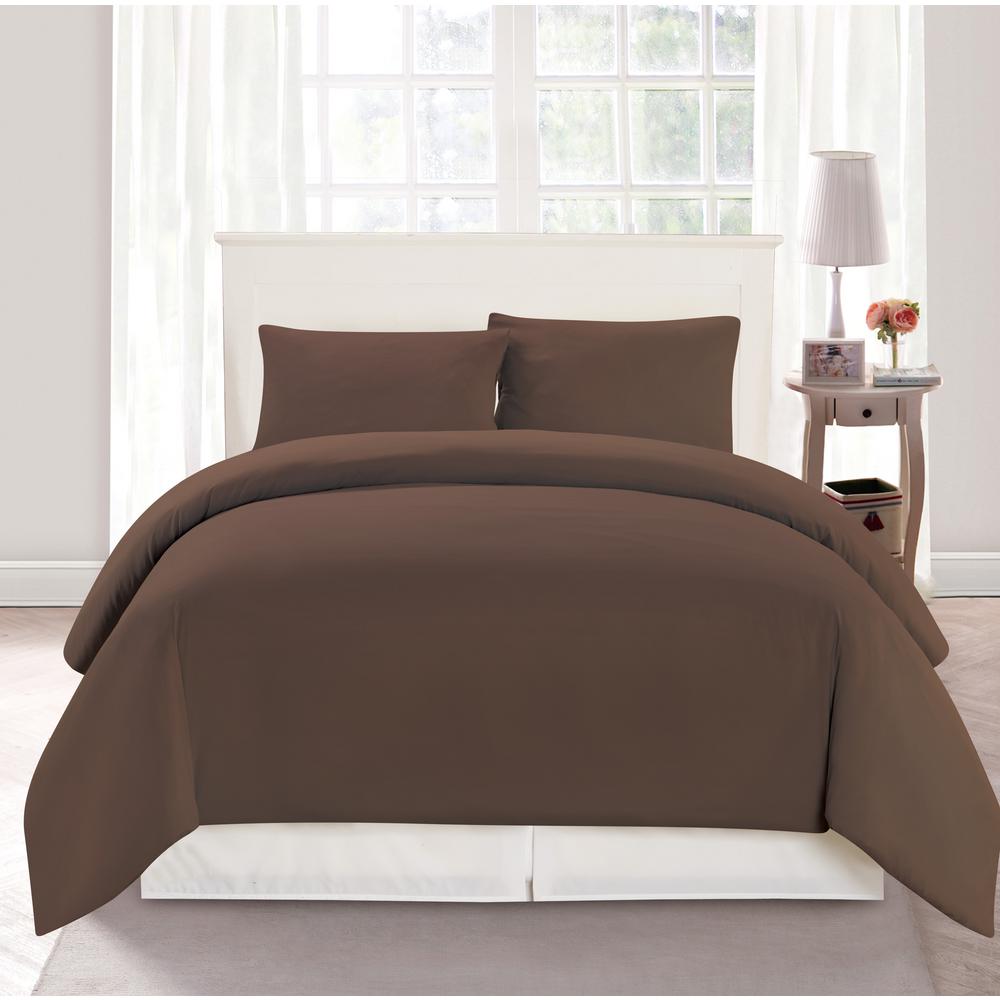 AIDEN 10380D-6 Solid Duvet Bedding Set - Full & Queen Size - Brown - 3 Piece