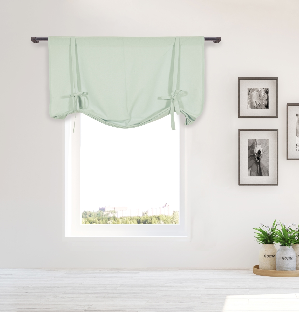KIMI 15141D-12 Solid Room Darkening Thermal Tie Up Curtains - Window Curtain for Living Room & Bedroom - Single Panel - 42 x 63 in. - Platinum Gray