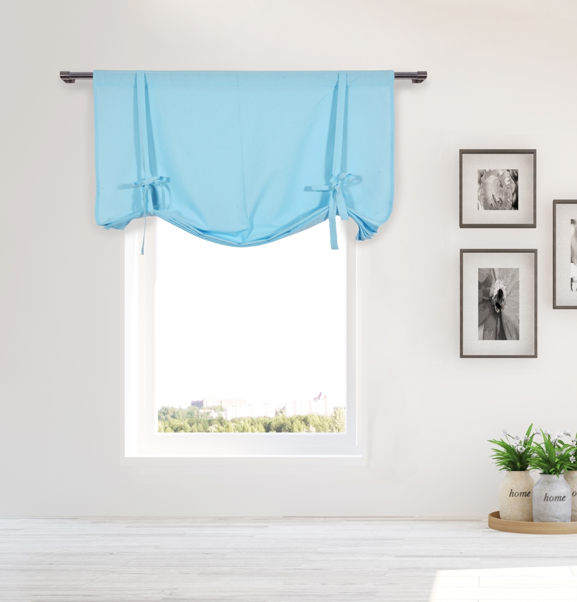 KIMI 15145D-12 Solid Room Darkening Thermal Tie Up Curtains - Window Curtain for Living Room & Bedroom - Single Panel - 42 x 63 in. - Light Aqua Blue