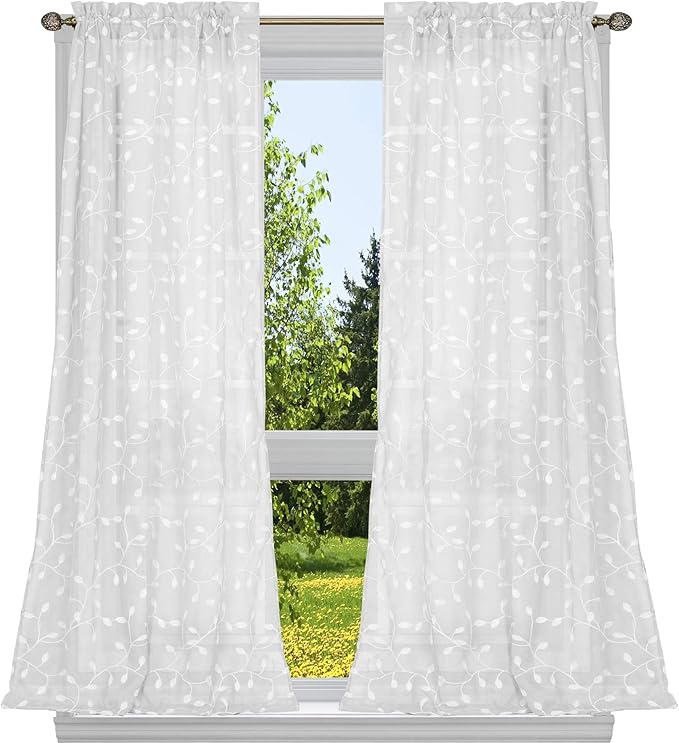 KERWH-12 -16290 84 in. Kerr Embroidered Window Curtain Panel Pair - White