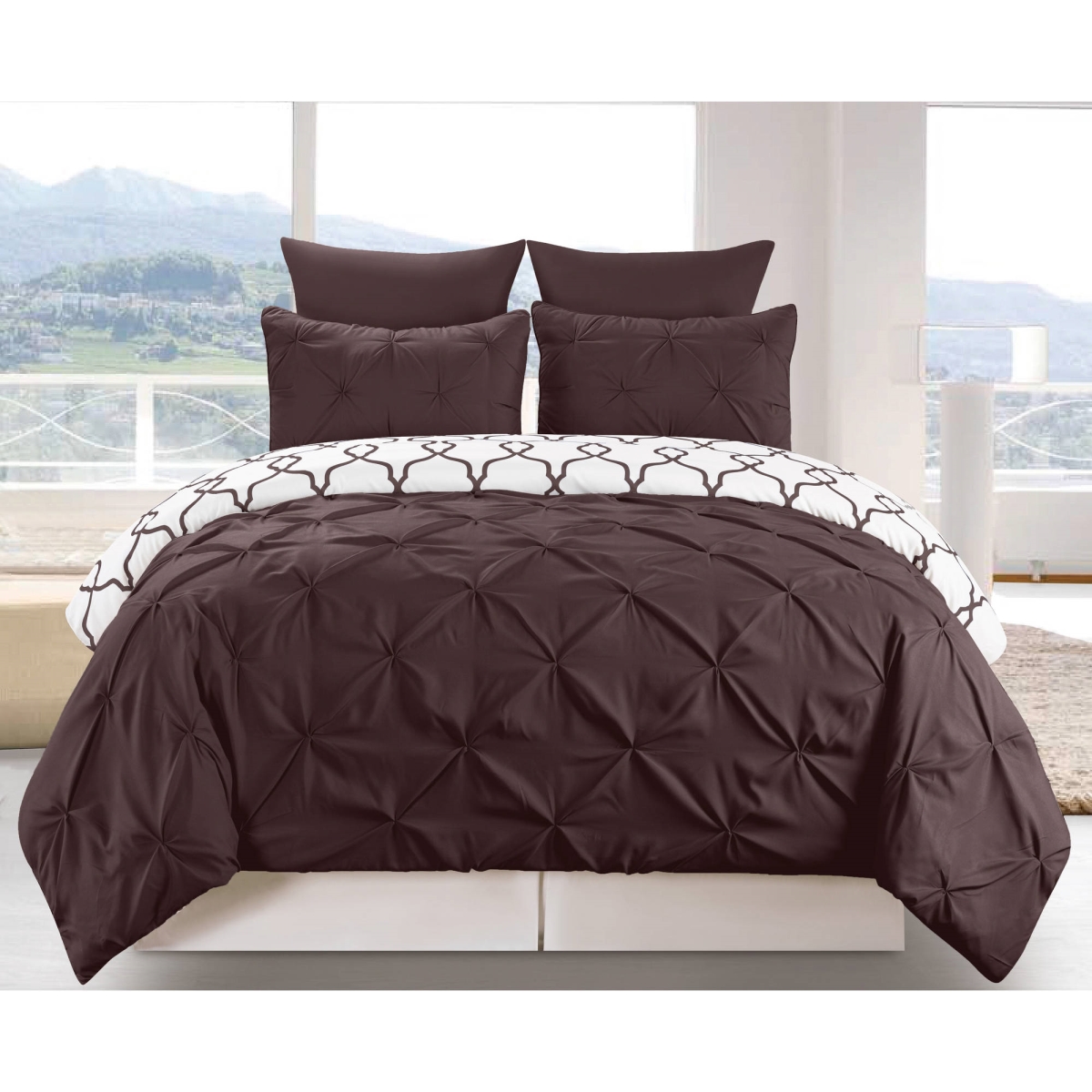 ESY 11662D-1 Geometric Duvet Bedding Set - Queen Size - Brown - 3 Piece