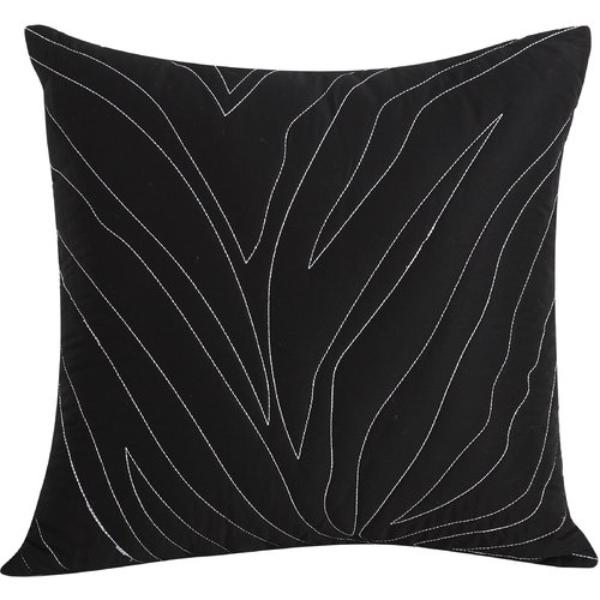 KARA 5703 Embroidered Floral Leaf Decorative Throw Pillow Cushion Cover Case - 20 x 20 in. - Black