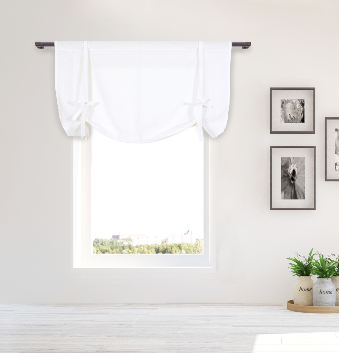 KIRWH-12 -15140 Solid Room Darkening Thermal Tie Up Curtains - Window Curtain for Living Room & Bedroom - Single Panel - 42 x 63 in. - White