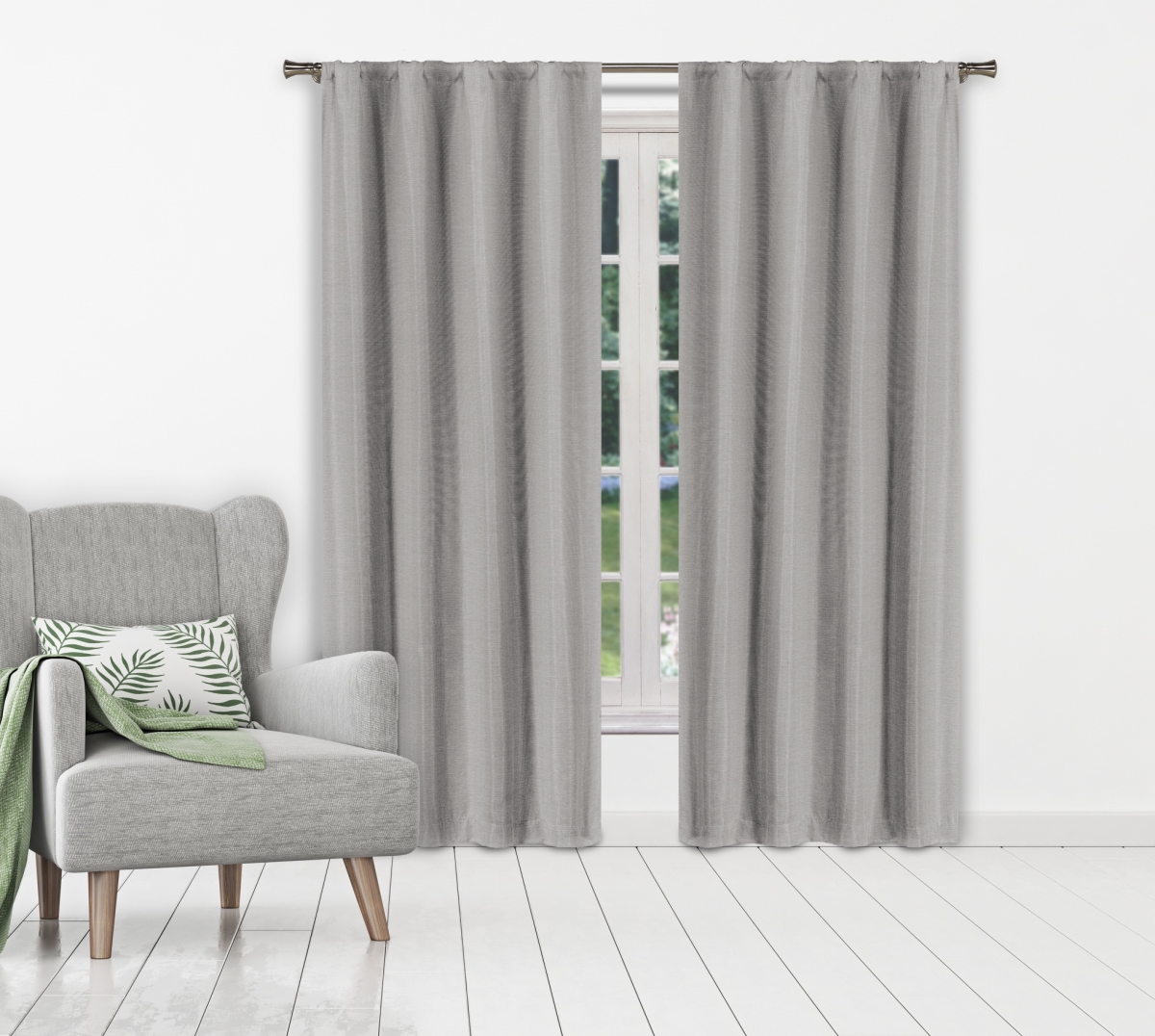 BERGY-12 -16729 Solid Textured Room Darkening Thermal Rod Pocket Window Curtains for Living Room & Bedroom Panels - 38 x 84 in. - Gray - Set of 2