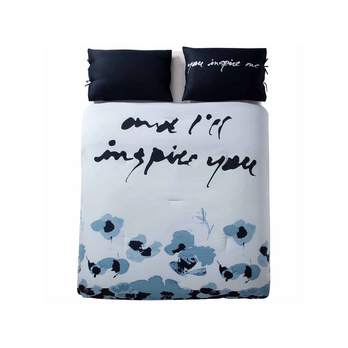 BLUE POPPY 5100 Floral Print Duvet Bedding Set - Full & Queen Size - Blue & White - 3 Piece