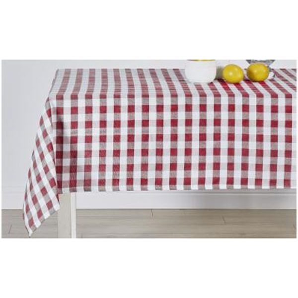 KINGSTON 12350D-12 Buffalo Plaid Gingham Checkered Tablecloth Linens for Kitchen Home Decor - 58 x 84 in. - Burgundy Red