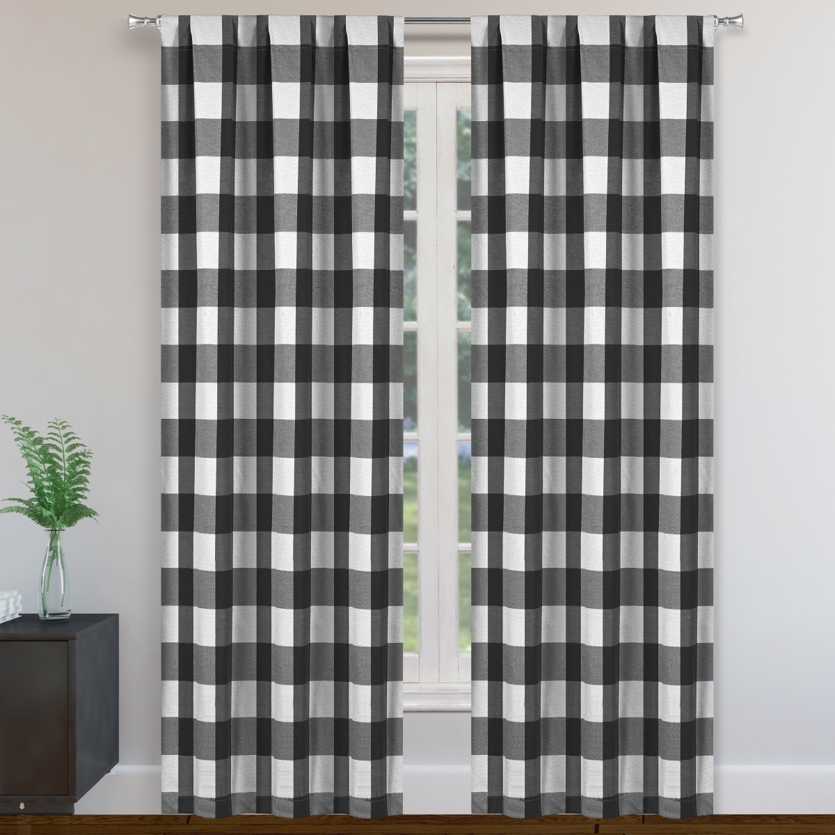 LANGSTON 16618D-12 Langston Blackout Window Curtain Panel Pair - Black