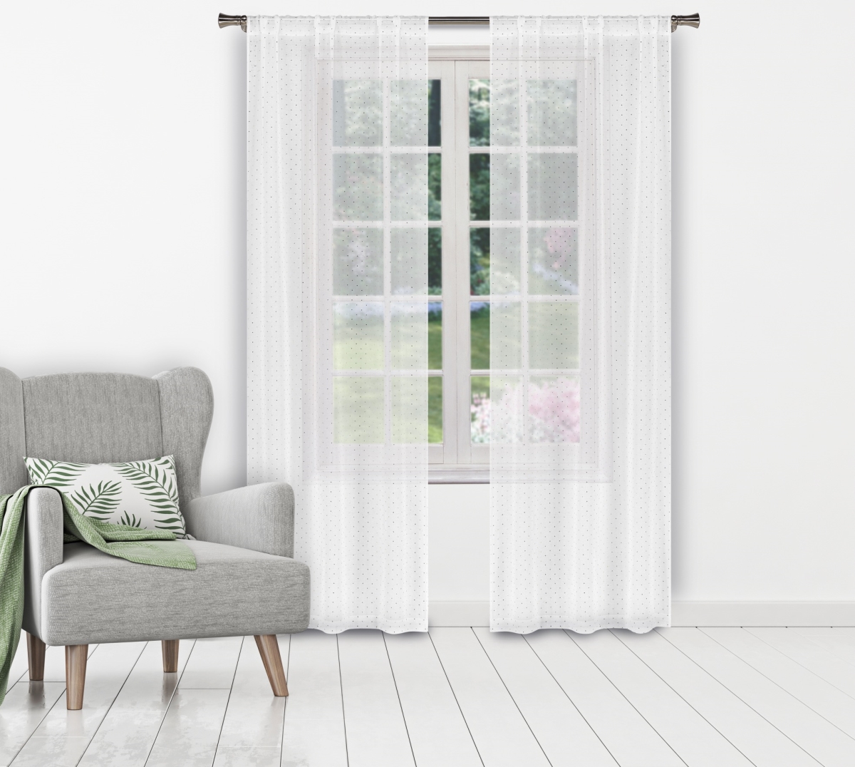 EDIT 14355D-12 Metallic Gold Dotted Pole Top Window Curtains for Living Room & Bedroom Panels - 38 x 84 in. - White - Set of 2