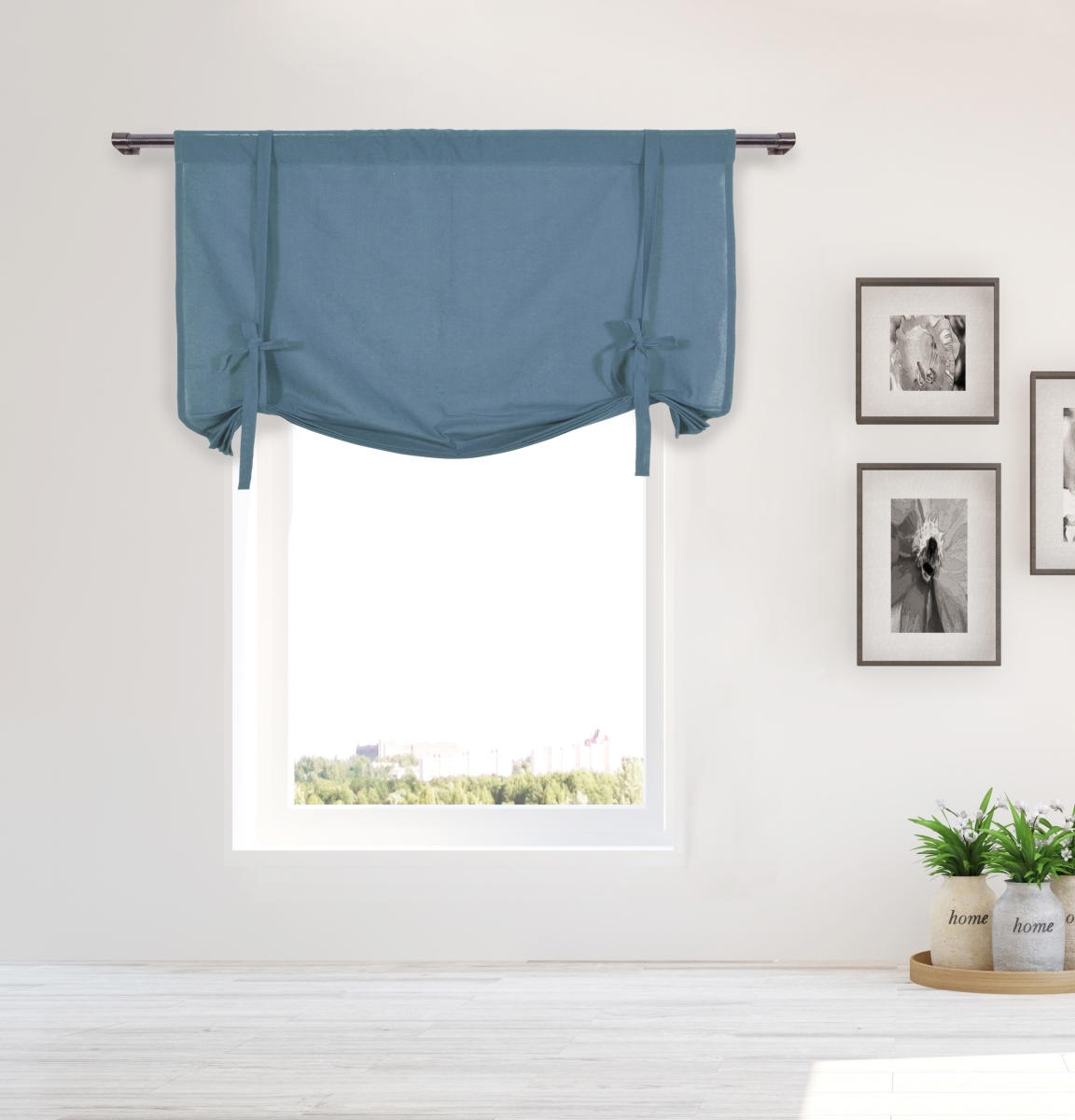 KIMI 15146D-12 Solid Room Darkening Thermal Tie Up Curtains - Window Curtain for Living Room & Bedroom - Single Panel - 42 x 63 in. - Slate Blue