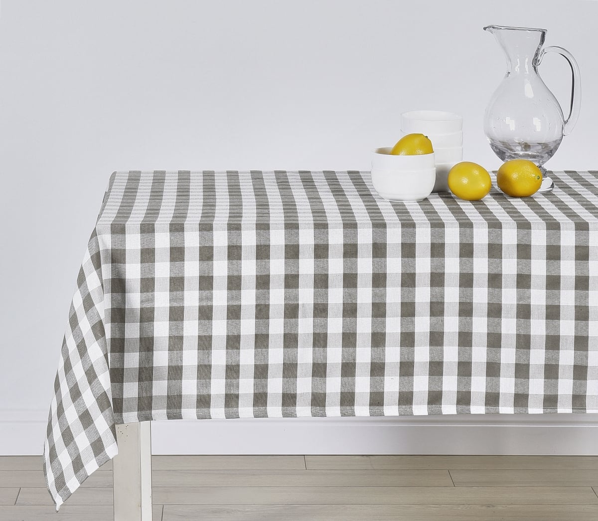 KITGY-12 -15854 Buffalo Plaid Gingham Checkered Tablecloth Linens for Kitchen Home Decor - 58 x 84 in. - Gray