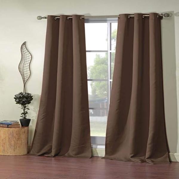 ASHMURY 12417D-12 Solid Grommet Blackout Curtains - Window Curtain for Living Room & Bedroom - Panels - 38 x 84 in. - Brown - Set of 2