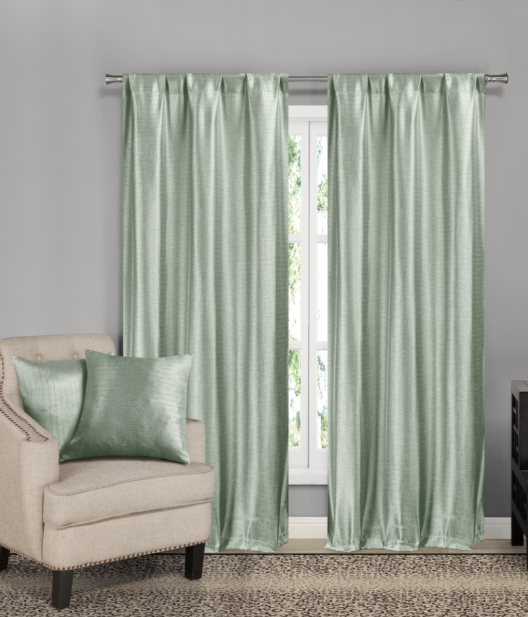 ERRPM-12 -14801 Solid Textured 2 Window Curtain for Living Room, Bedroom 2 Throw Pillows - Mint Green