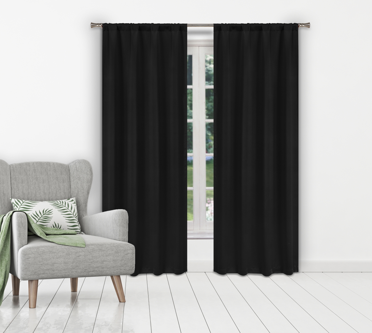 IRRBK-12 -15005 Solid Blackout Window Curtains for Living Room & Bedroom Panels - 38 x 84 in. - Black - Set of 2