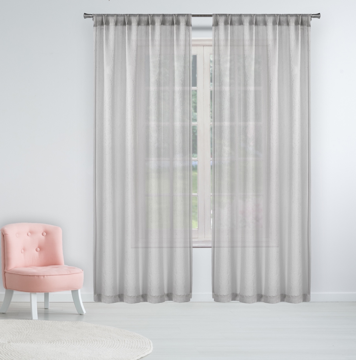 ALLY 15633D-12 Allyson Fire Retardant Window Curtain Panel Pair - Light Gray - 84 in. - Elegant Design