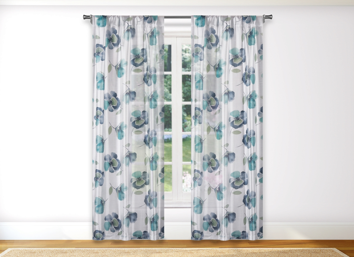 VERIA-12 -16278 84 in. Verlene Window Curtain Panel Pair - Indigo & Aqua
