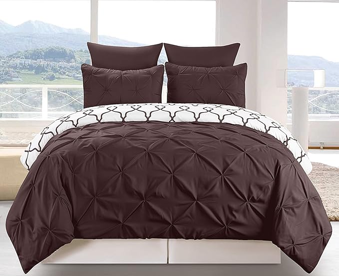 ESY 11665D-1 Geometric Duvet Bedding Set - King Size - Brown - 3 Piece