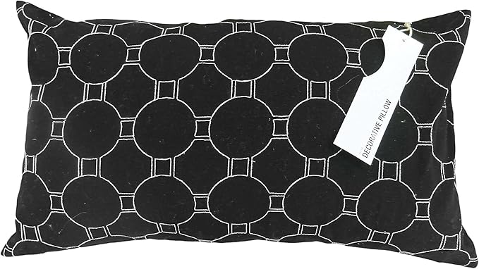 RYDWB-48 -1992 Geometric Circle Decorative Throw Pillow Cushion Cover Case - 12 x 20 in. - White & Black