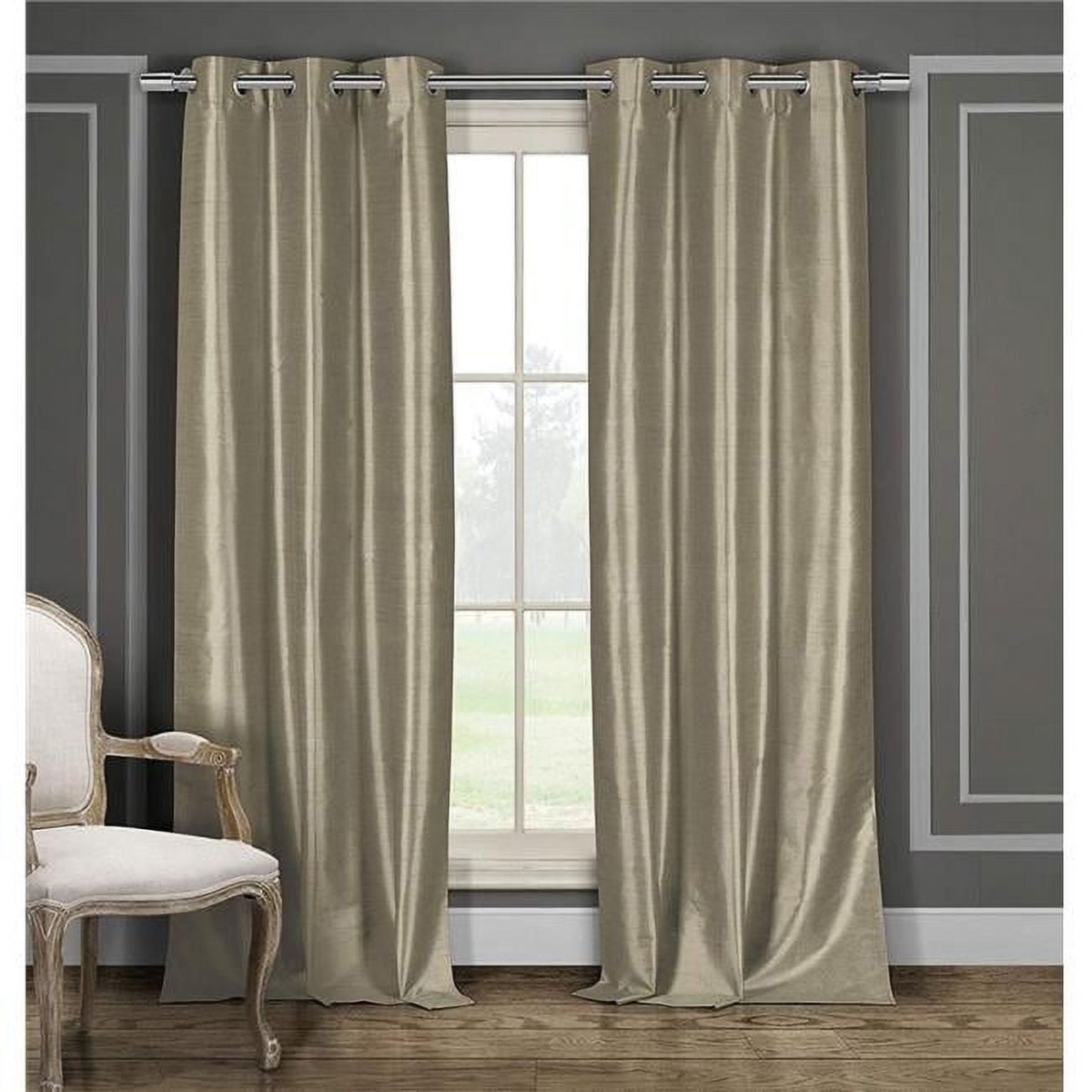 BALI 9228D-12 Solid Faux Silk Grommet Curtains - Window Curtain for Living Room & Bedroom - Panels - 38 x 84 in. - Mocha - Set of 2