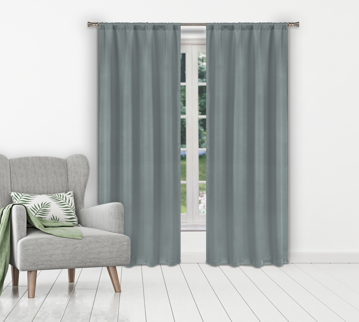 IRRAM-12 -15009 Solid Blackout Window Curtains for Living Room & Bedroom Panels - 38 x 84 in. - Blue - Set of 2