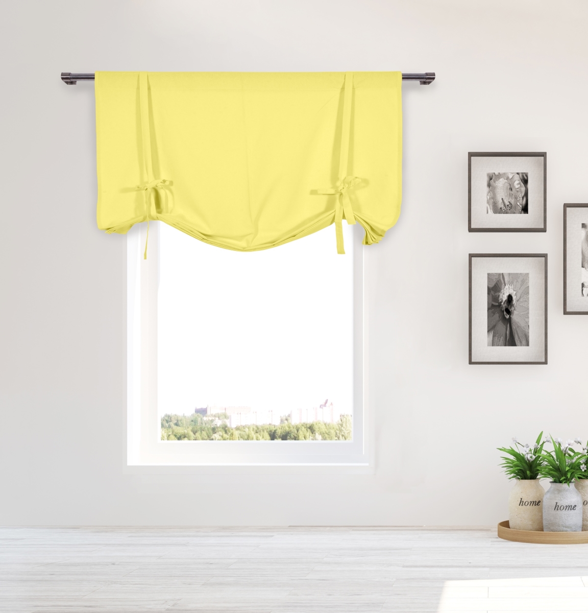 KIMI 15144D-12 Solid Room Darkening Thermal Tie Up Curtains - Window Curtain for Living Room & Bedroom - Single Panel - 42 x 63 in. - Light Yellow
