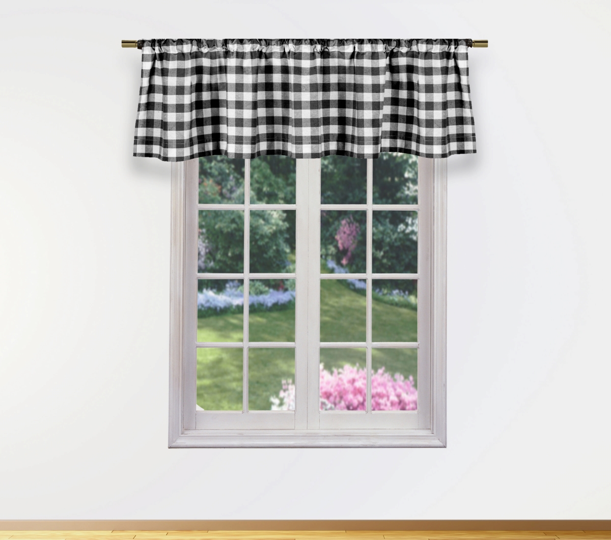 KIVBK-12 -15834 Buffalo Plaid Gingham Checkered Valance for Window Curtain for Living Room & Bedroom - Black