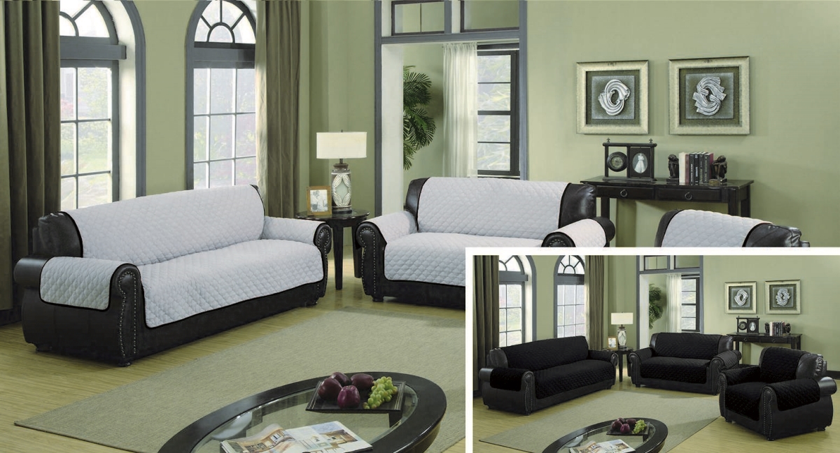 REYNOLD 5214 Solid Reversible Sofa Cover - Couch Covers - Water Resistant Furniture Slipcover Great for Kids, Dogs, Pets - Silver & Black