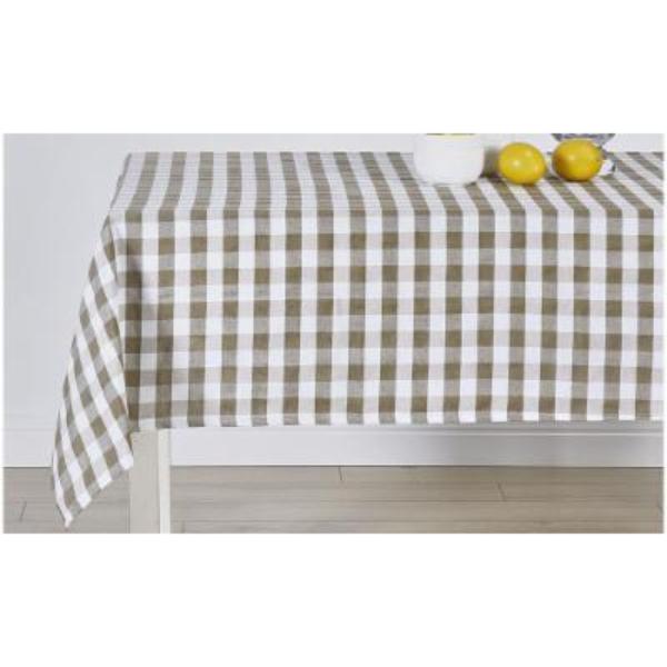 KINGSTON 12359D-12 Buffalo Plaid Gingham Checkered Tablecloth Linens for Kitchen Home Decor - 54 x 72 in. - Taupe