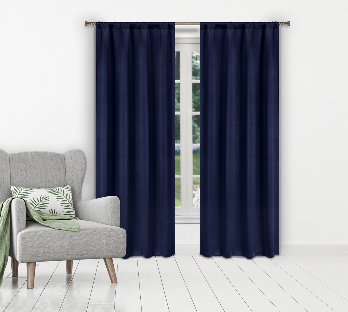 IRRNV-12 Solid Blackout Window Curtains - Navy Blue - 38 x 84 in. - Set of 2 - Energy Efficient