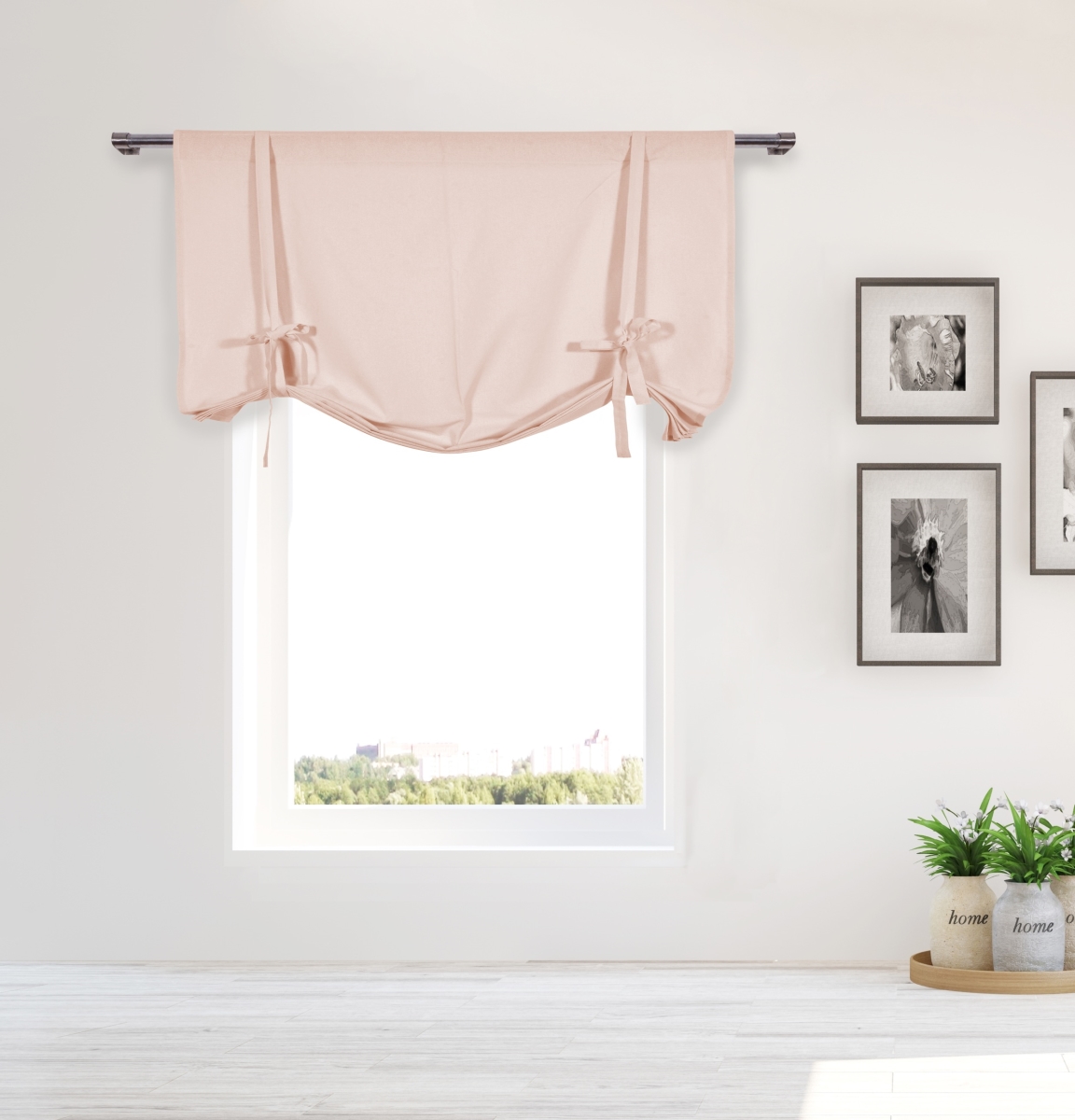 KIMI 15148D-12 Solid Room Darkening Thermal Tie Up Curtains - Window Curtain for Living Room & Bedroom - Single Panel - 42 x 63 in. - Blush Pink