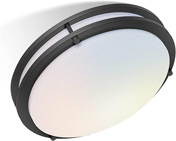 LED-JR002L-BLK-W 3000K LED Flush Mount Fixture with Die-Form-Cold-Rolled Steel Housing, Matte Black & Plastic White Diffuser, 14 in.
