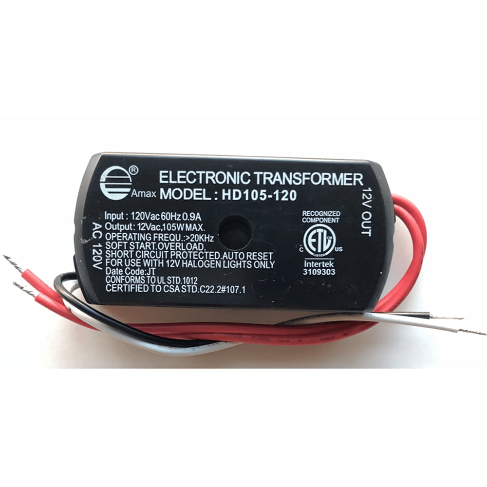 HD105-120 105W Electronic Transformer with 120V Input & 12V Output Center Hole - Black