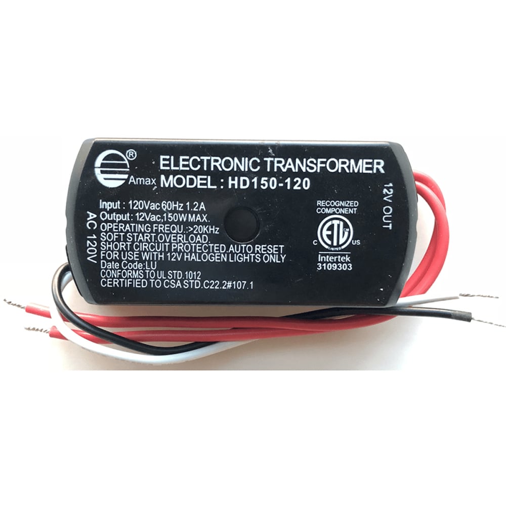 HD150-120 150W Electronic Transformer with 120V Input & 12V Output Center Hole - Black
