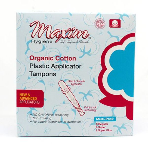 Organic Cotton Plastic Applicator Tampons - 14 Count - Case of 12 - Eco-Friendly