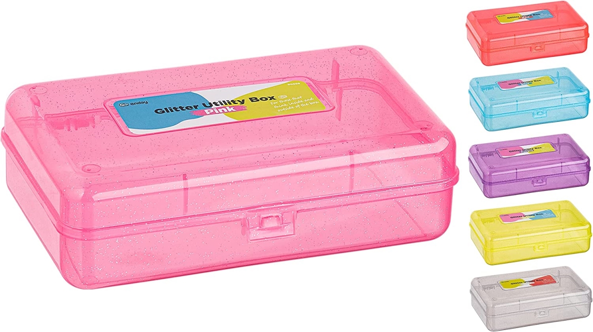 No.0059 Glitter Bright Color Multipurpose Utility Box, Pink - Pack of 24