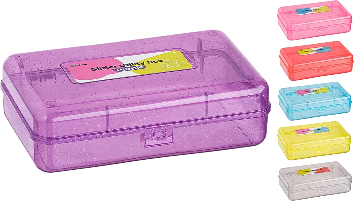 No.0061 Glitter Bright Color Multipurpose Utility Box, Purple - Pack of 24