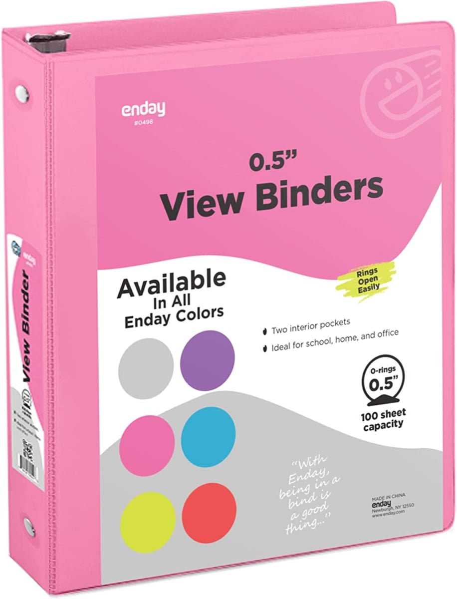 No.0468 0.5 in. 3-Ring View Binder with 2-Pockets, Pink - Pack of 24