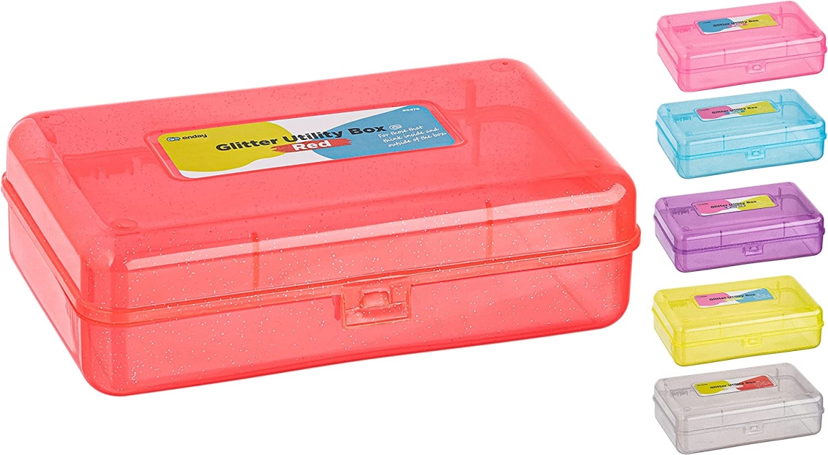 No.0470 Glitter Bright Color Multipurpose Utility Box, Red - Pack of 24