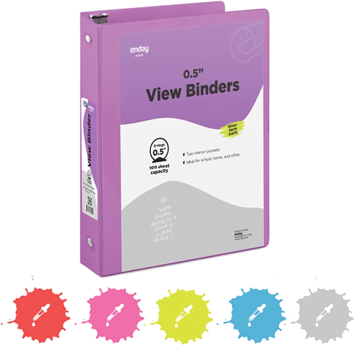 No.0496 0.5 in. 3-Ring View Binder with 2-Pockets, Purple - Pack of 24